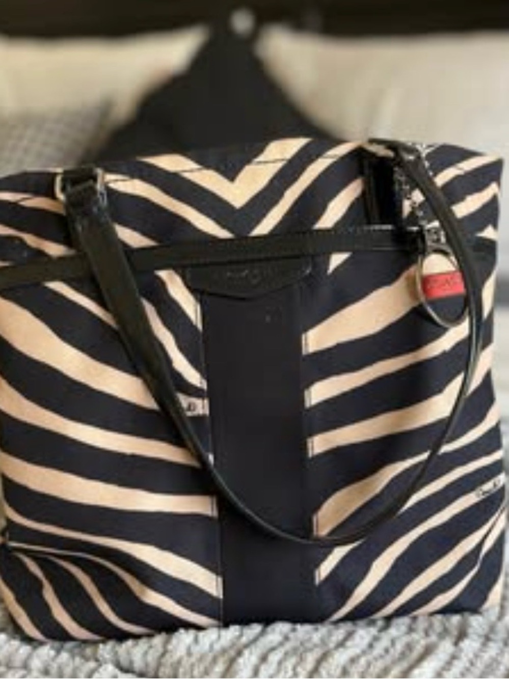 Coach Striped Black and Cream Tote Bag - Women's Handbag